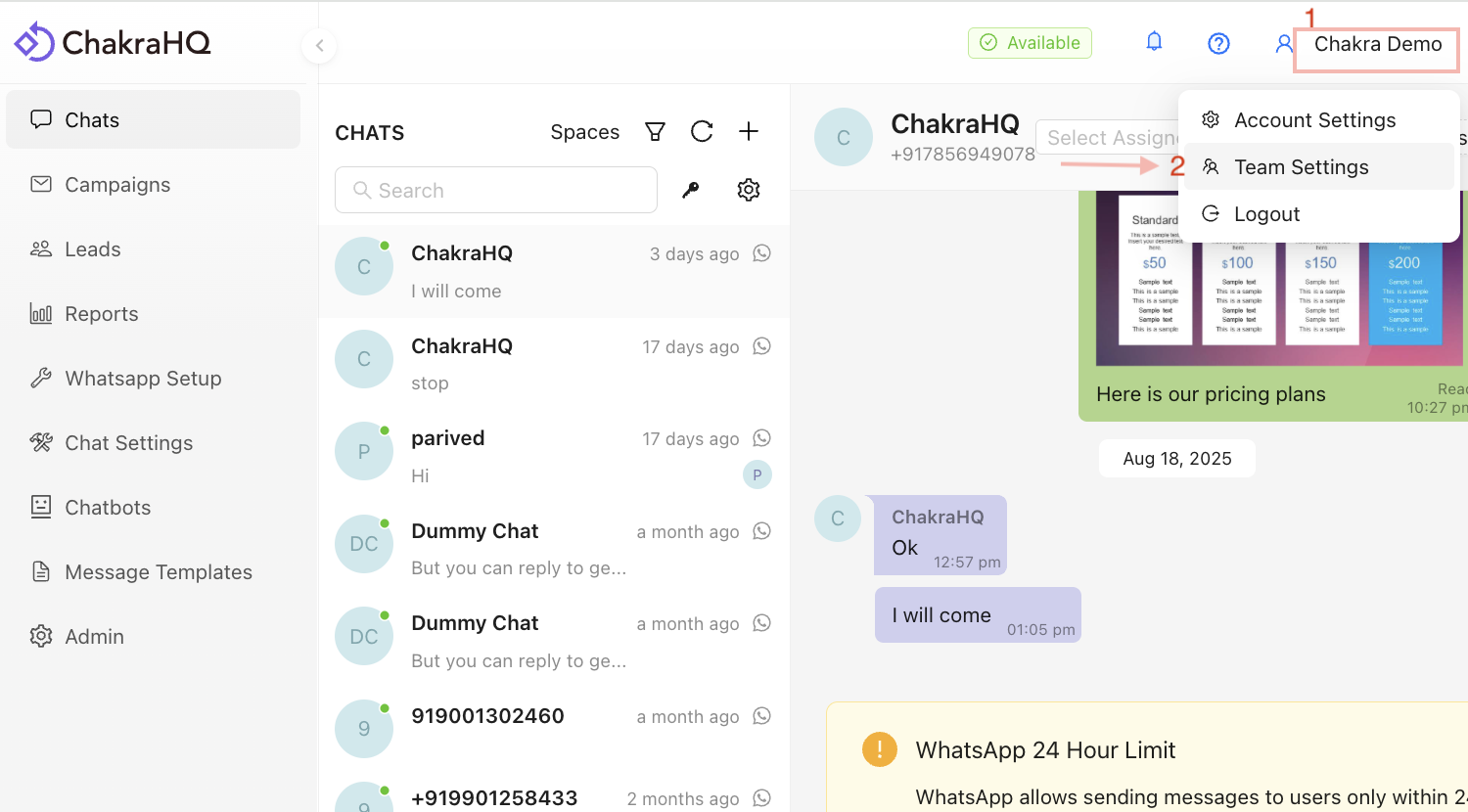 Team Settings Chakra Delete