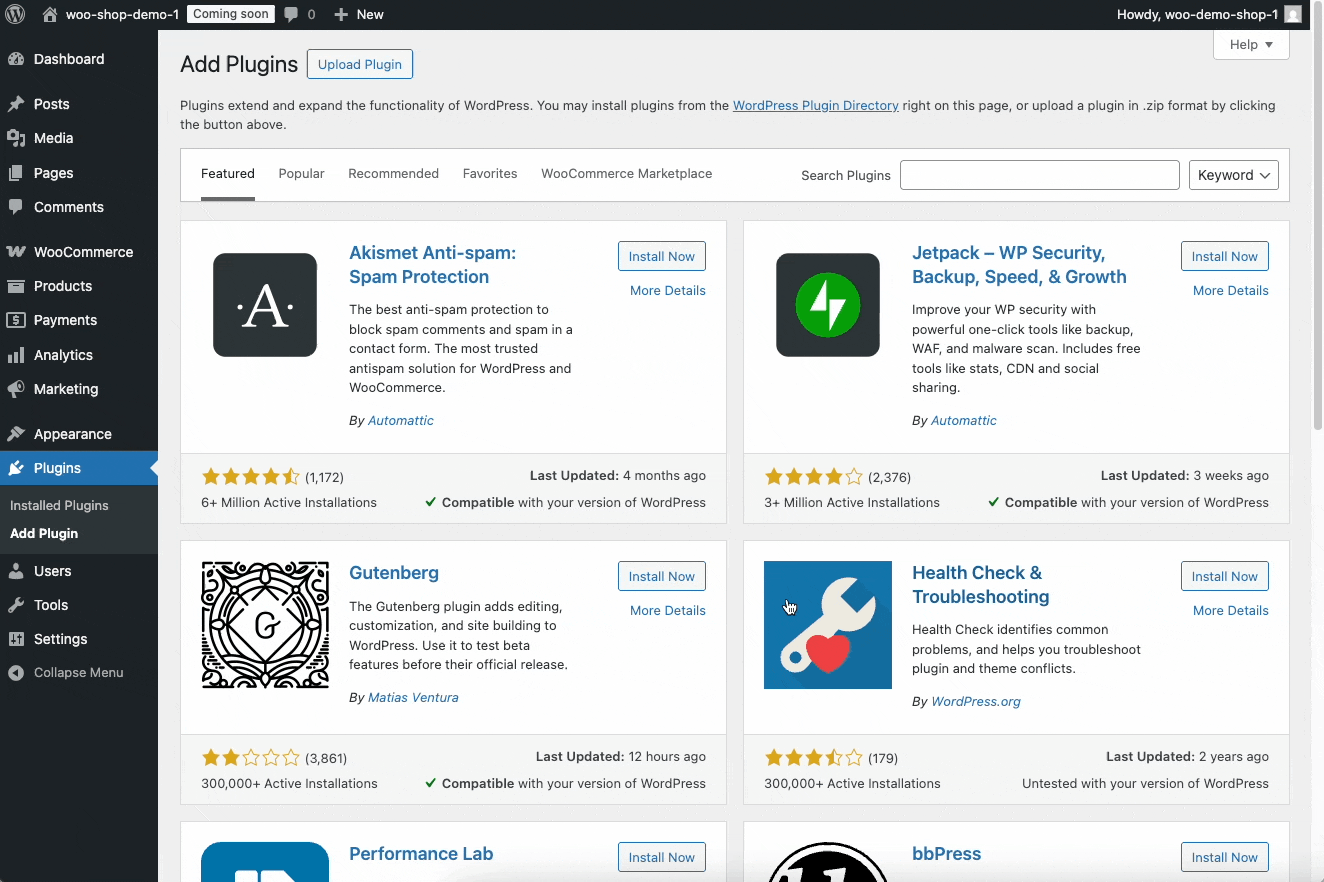 WooCommerce Install Plugin