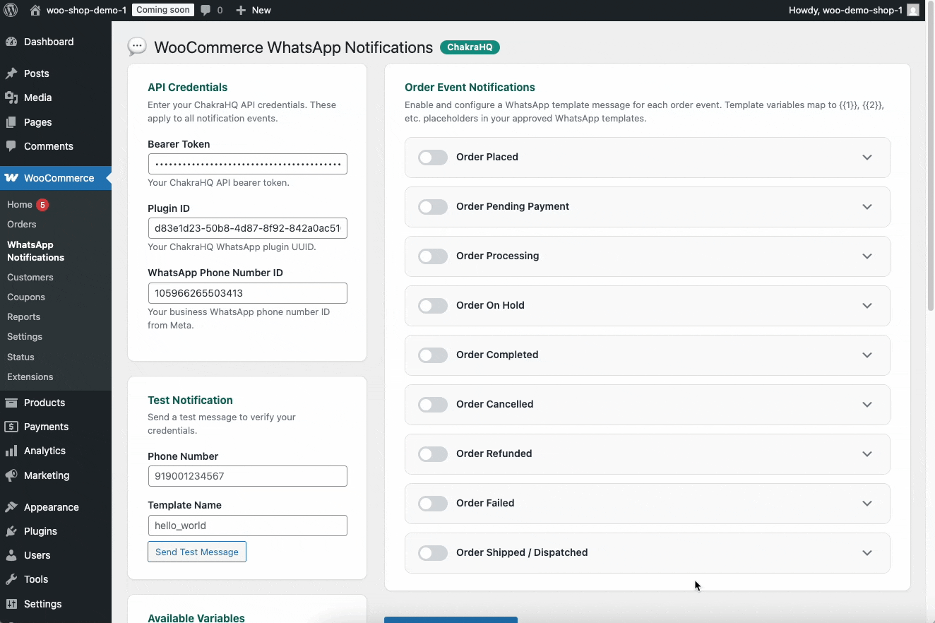 WooCommerce Test Notification